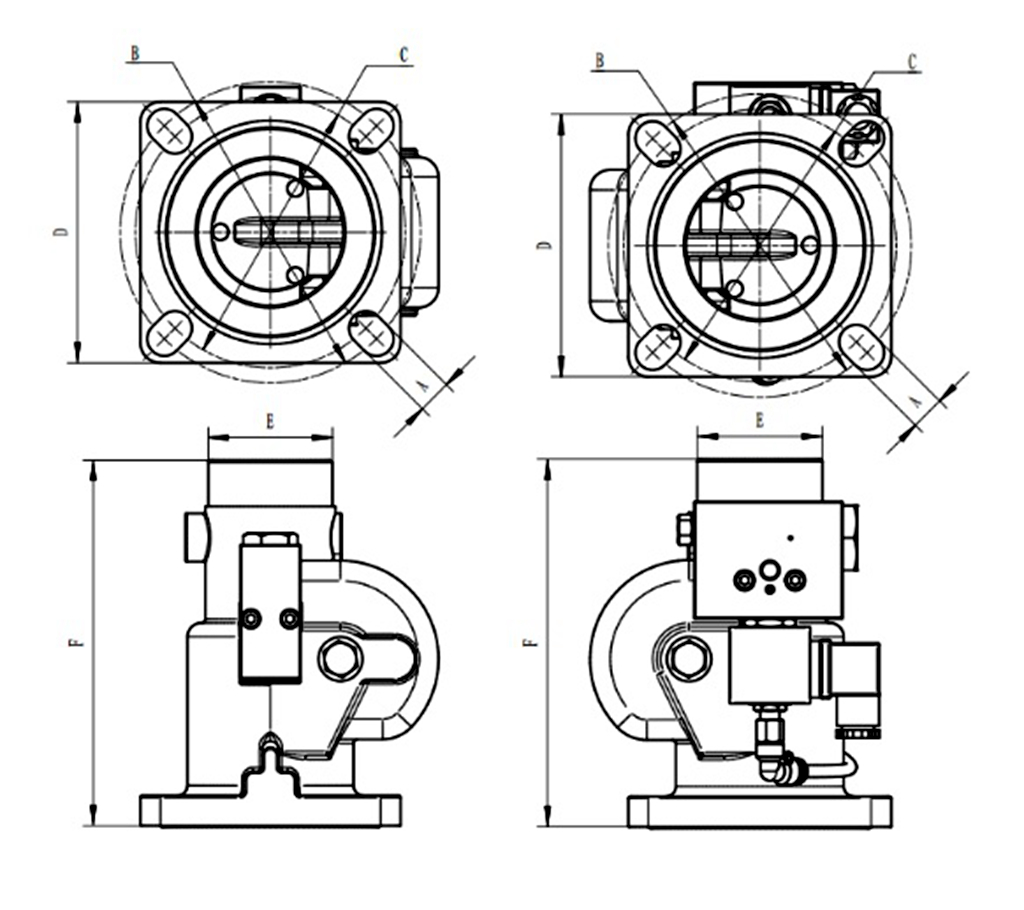 变频喷油螺杆空压机配件——RH-40/50/65/90/120/160D/BE进气阀主要安装尺寸