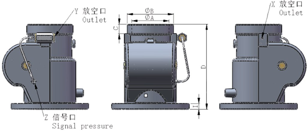 变频螺杆空压机配件——L/D40/50/65/85/120/160FC进气阀外形尺寸图