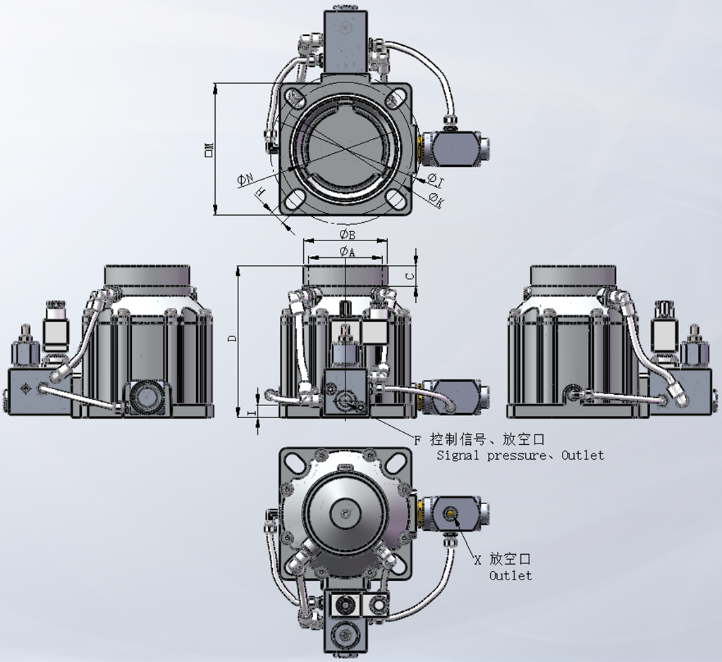 螺杆空压机配件——L25/40/50/65/85/90/120-R/YD/HP活塞式进气阀外形尺寸图
